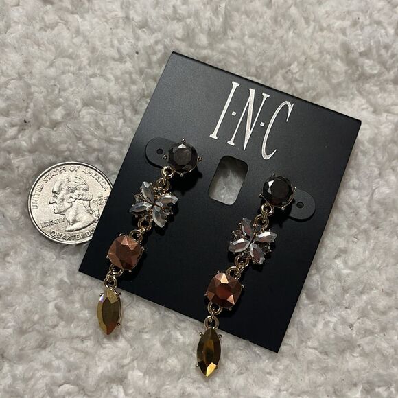 INC Gold-Tone Multi-Crystal Linear Drop Earrings - Picture 5 of 6